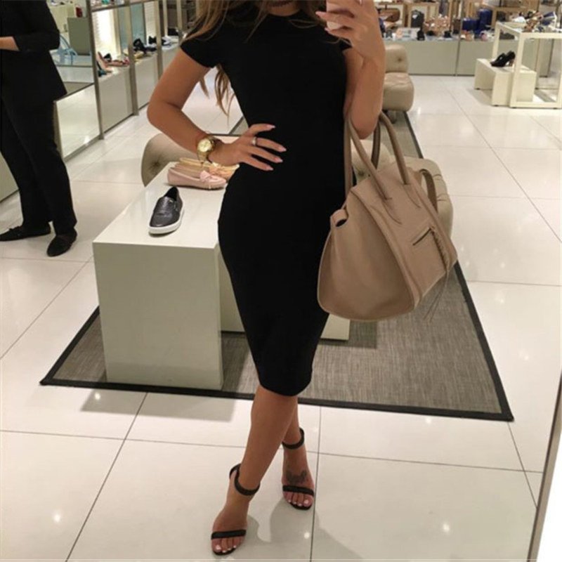 1pcs Womens Dress Vestido Short Sleeve Slim Bodycon Dress Tunic Crew Neck Casual Pencil Dress New Arrival