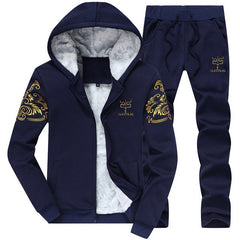 FGKKS Winter Thick Hooded Men Set Casual Warm Mens Tracksuit Outwear Men's Hoody Coat Suits Jacket+Sweatpants Sets