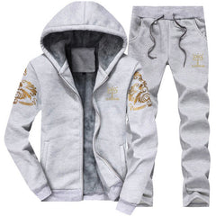 FGKKS Winter Thick Hooded Men Set Casual Warm Mens Tracksuit Outwear Men's Hoody Coat Suits Jacket+Sweatpants Sets
