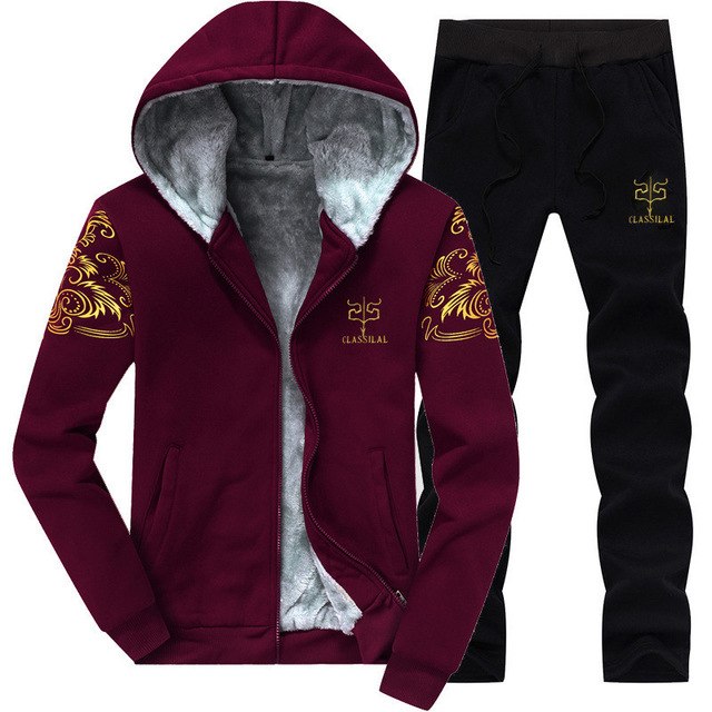 FGKKS Winter Thick Hooded Men Set Casual Warm Mens Tracksuit Outwear Men's Hoody Coat Suits Jacket+Sweatpants Sets