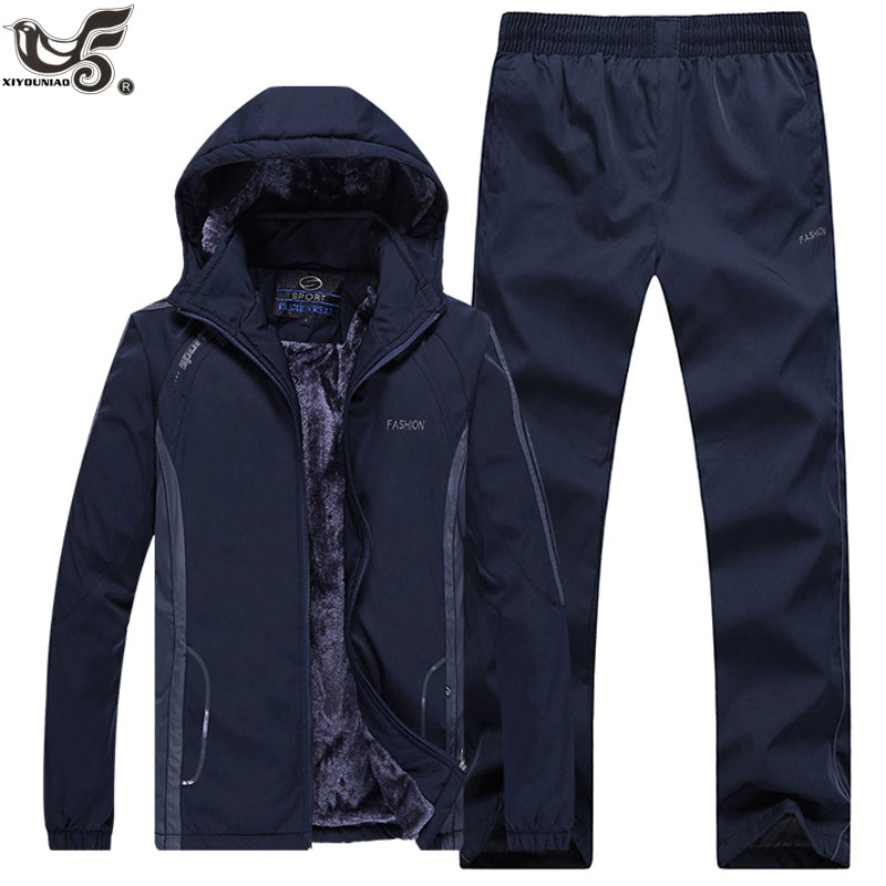 XIYOUNIAO Winter Tracksuits Men Set Thicken Fleece Hoodies+Pants Suit fall Sweatshirt Sportswear Set Male Hoodie Sporting Suits