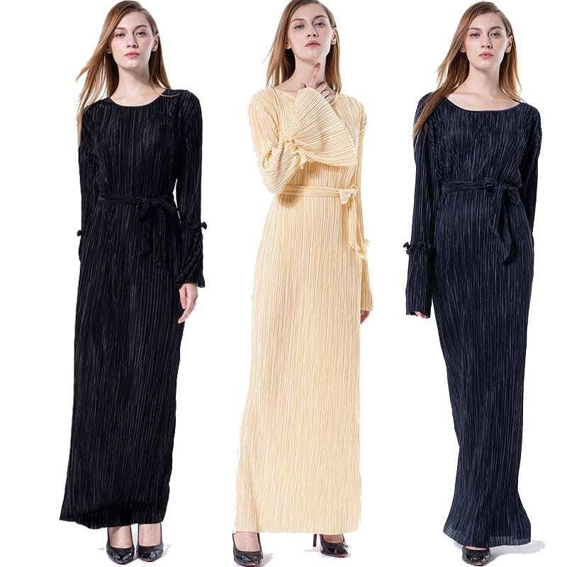 Abaya Dubai Bangladesh Pleated Muslim Hijab Dress Jilbab Femme Musulmane Qatar Oman Abayas For Women Turkish Islamic Clothing