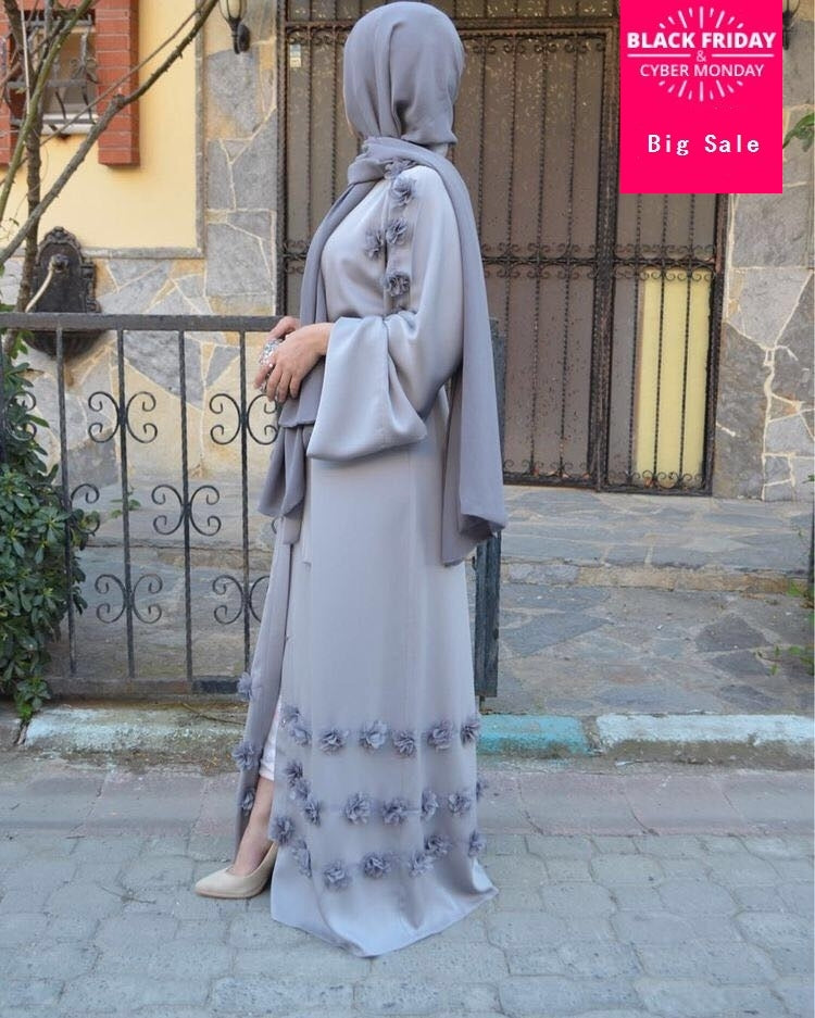 Elegant adult Muslim Abaya Arab Turkish Singapore cardigan appliques Jilbab Dubai Muslims Women Dresses Islamic dress wj1248