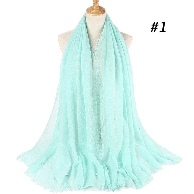 Women Fashion Bubble Cotton Beads Wrinkle Scarf  WomenShawl Plain Crumple Pearl Wrap Foulard Pashmina Muslim Headband Hijab