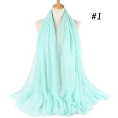 Women Fashion Bubble Cotton Beads Wrinkle Scarf  WomenShawl Plain Crumple Pearl Wrap Foulard Pashmina Muslim Headband Hijab