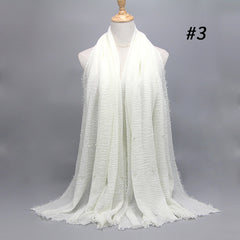 Women Fashion Bubble Cotton Beads Wrinkle Scarf  WomenShawl Plain Crumple Pearl Wrap Foulard Pashmina Muslim Headband Hijab