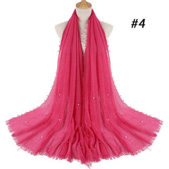 Women Fashion Bubble Cotton Beads Wrinkle Scarf  WomenShawl Plain Crumple Pearl Wrap Foulard Pashmina Muslim Headband Hijab