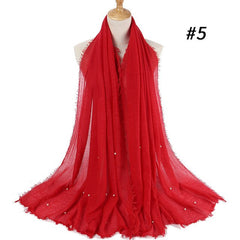 Women Fashion Bubble Cotton Beads Wrinkle Scarf  WomenShawl Plain Crumple Pearl Wrap Foulard Pashmina Muslim Headband Hijab