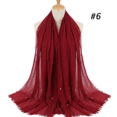 Women Fashion Bubble Cotton Beads Wrinkle Scarf  WomenShawl Plain Crumple Pearl Wrap Foulard Pashmina Muslim Headband Hijab