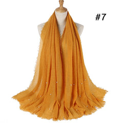 Women Fashion Bubble Cotton Beads Wrinkle Scarf  WomenShawl Plain Crumple Pearl Wrap Foulard Pashmina Muslim Headband Hijab