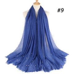 Women Fashion Bubble Cotton Beads Wrinkle Scarf  WomenShawl Plain Crumple Pearl Wrap Foulard Pashmina Muslim Headband Hijab