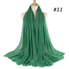 Women Fashion Bubble Cotton Beads Wrinkle Scarf  WomenShawl Plain Crumple Pearl Wrap Foulard Pashmina Muslim Headband Hijab