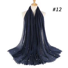 Women Fashion Bubble Cotton Beads Wrinkle Scarf  WomenShawl Plain Crumple Pearl Wrap Foulard Pashmina Muslim Headband Hijab