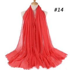 Women Fashion Bubble Cotton Beads Wrinkle Scarf  WomenShawl Plain Crumple Pearl Wrap Foulard Pashmina Muslim Headband Hijab