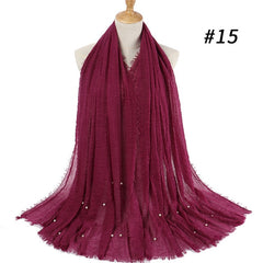 Women Fashion Bubble Cotton Beads Wrinkle Scarf  WomenShawl Plain Crumple Pearl Wrap Foulard Pashmina Muslim Headband Hijab