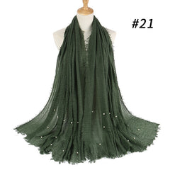 Women Fashion Bubble Cotton Beads Wrinkle Scarf  WomenShawl Plain Crumple Pearl Wrap Foulard Pashmina Muslim Headband Hijab