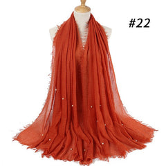 Women Fashion Bubble Cotton Beads Wrinkle Scarf  WomenShawl Plain Crumple Pearl Wrap Foulard Pashmina Muslim Headband Hijab
