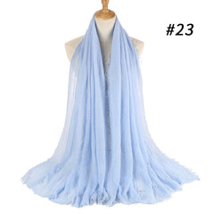 Women Fashion Bubble Cotton Beads Wrinkle Scarf  WomenShawl Plain Crumple Pearl Wrap Foulard Pashmina Muslim Headband Hijab