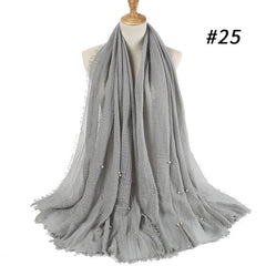 Women Fashion Bubble Cotton Beads Wrinkle Scarf  WomenShawl Plain Crumple Pearl Wrap Foulard Pashmina Muslim Headband Hijab
