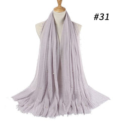 Women Fashion Bubble Cotton Beads Wrinkle Scarf  WomenShawl Plain Crumple Pearl Wrap Foulard Pashmina Muslim Headband Hijab