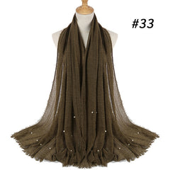 Women Fashion Bubble Cotton Beads Wrinkle Scarf  WomenShawl Plain Crumple Pearl Wrap Foulard Pashmina Muslim Headband Hijab