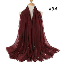 Women Fashion Bubble Cotton Beads Wrinkle Scarf  WomenShawl Plain Crumple Pearl Wrap Foulard Pashmina Muslim Headband Hijab