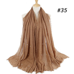 Women Fashion Bubble Cotton Beads Wrinkle Scarf  WomenShawl Plain Crumple Pearl Wrap Foulard Pashmina Muslim Headband Hijab