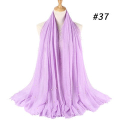 Women Fashion Bubble Cotton Beads Wrinkle Scarf  WomenShawl Plain Crumple Pearl Wrap Foulard Pashmina Muslim Headband Hijab