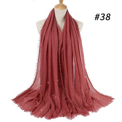 Women Fashion Bubble Cotton Beads Wrinkle Scarf  WomenShawl Plain Crumple Pearl Wrap Foulard Pashmina Muslim Headband Hijab