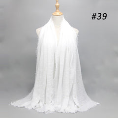 Women Fashion Bubble Cotton Beads Wrinkle Scarf  WomenShawl Plain Crumple Pearl Wrap Foulard Pashmina Muslim Headband Hijab