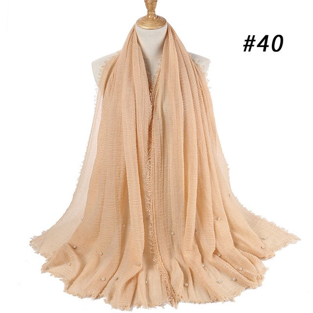 Women Fashion Bubble Cotton Beads Wrinkle Scarf  WomenShawl Plain Crumple Pearl Wrap Foulard Pashmina Muslim Headband Hijab