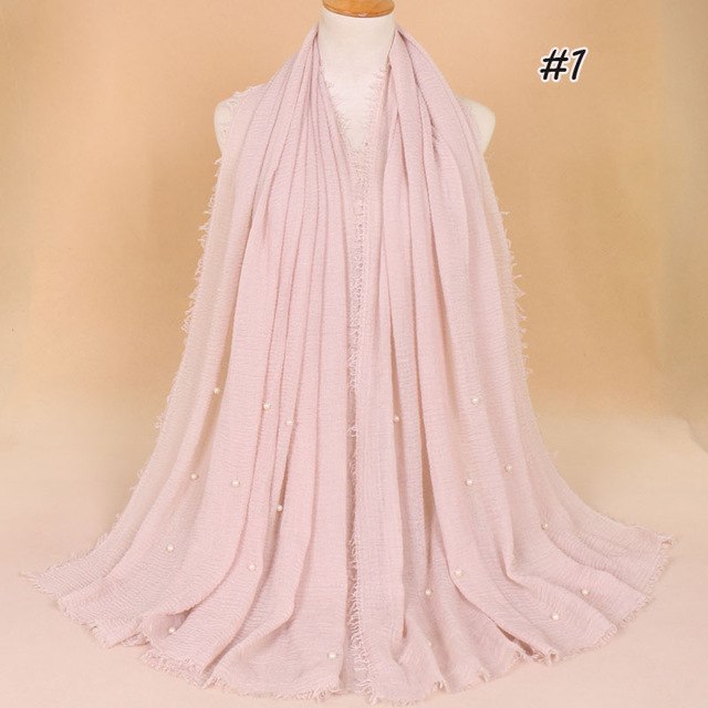 Plain Bubble Cotton Beads Pearl Wrinkle Scarf Women Oversized Shawls and Wraps Pashmina Stole Foulards Muslim Hijab 190*100Cm