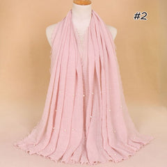 Plain Bubble Cotton Beads Pearl Wrinkle Scarf Women Oversized Shawls and Wraps Pashmina Stole Foulards Muslim Hijab 190*100Cm