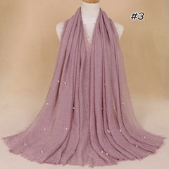 Plain Bubble Cotton Beads Pearl Wrinkle Scarf Women Oversized Shawls and Wraps Pashmina Stole Foulards Muslim Hijab 190*100Cm
