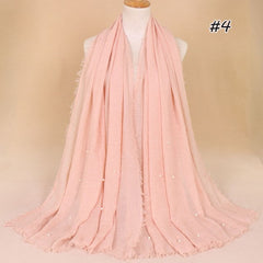 Plain Bubble Cotton Beads Pearl Wrinkle Scarf Women Oversized Shawls and Wraps Pashmina Stole Foulards Muslim Hijab 190*100Cm