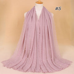 Plain Bubble Cotton Beads Pearl Wrinkle Scarf Women Oversized Shawls and Wraps Pashmina Stole Foulards Muslim Hijab 190*100Cm
