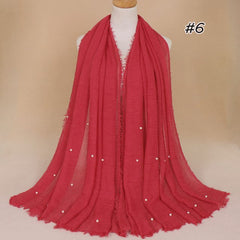 Plain Bubble Cotton Beads Pearl Wrinkle Scarf Women Oversized Shawls and Wraps Pashmina Stole Foulards Muslim Hijab 190*100Cm