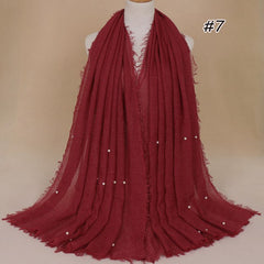Plain Bubble Cotton Beads Pearl Wrinkle Scarf Women Oversized Shawls and Wraps Pashmina Stole Foulards Muslim Hijab 190*100Cm