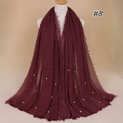 Plain Bubble Cotton Beads Pearl Wrinkle Scarf Women Oversized Shawls and Wraps Pashmina Stole Foulards Muslim Hijab 190*100Cm