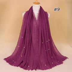 Plain Bubble Cotton Beads Pearl Wrinkle Scarf Women Oversized Shawls and Wraps Pashmina Stole Foulards Muslim Hijab 190*100Cm
