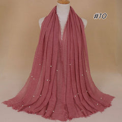Plain Bubble Cotton Beads Pearl Wrinkle Scarf Women Oversized Shawls and Wraps Pashmina Stole Foulards Muslim Hijab 190*100Cm