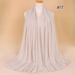 Plain Bubble Cotton Beads Pearl Wrinkle Scarf Women Oversized Shawls and Wraps Pashmina Stole Foulards Muslim Hijab 190*100Cm