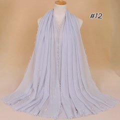 Plain Bubble Cotton Beads Pearl Wrinkle Scarf Women Oversized Shawls and Wraps Pashmina Stole Foulards Muslim Hijab 190*100Cm