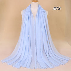 Plain Bubble Cotton Beads Pearl Wrinkle Scarf Women Oversized Shawls and Wraps Pashmina Stole Foulards Muslim Hijab 190*100Cm