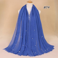 Plain Bubble Cotton Beads Pearl Wrinkle Scarf Women Oversized Shawls and Wraps Pashmina Stole Foulards Muslim Hijab 190*100Cm