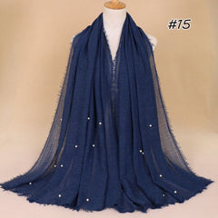 Plain Bubble Cotton Beads Pearl Wrinkle Scarf Women Oversized Shawls and Wraps Pashmina Stole Foulards Muslim Hijab 190*100Cm