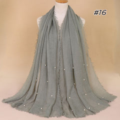 Plain Bubble Cotton Beads Pearl Wrinkle Scarf Women Oversized Shawls and Wraps Pashmina Stole Foulards Muslim Hijab 190*100Cm