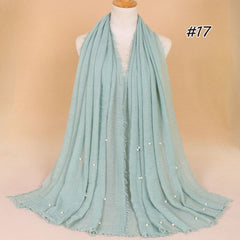 Plain Bubble Cotton Beads Pearl Wrinkle Scarf Women Oversized Shawls and Wraps Pashmina Stole Foulards Muslim Hijab 190*100Cm