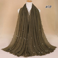 Plain Bubble Cotton Beads Pearl Wrinkle Scarf Women Oversized Shawls and Wraps Pashmina Stole Foulards Muslim Hijab 190*100Cm