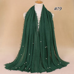 Plain Bubble Cotton Beads Pearl Wrinkle Scarf Women Oversized Shawls and Wraps Pashmina Stole Foulards Muslim Hijab 190*100Cm